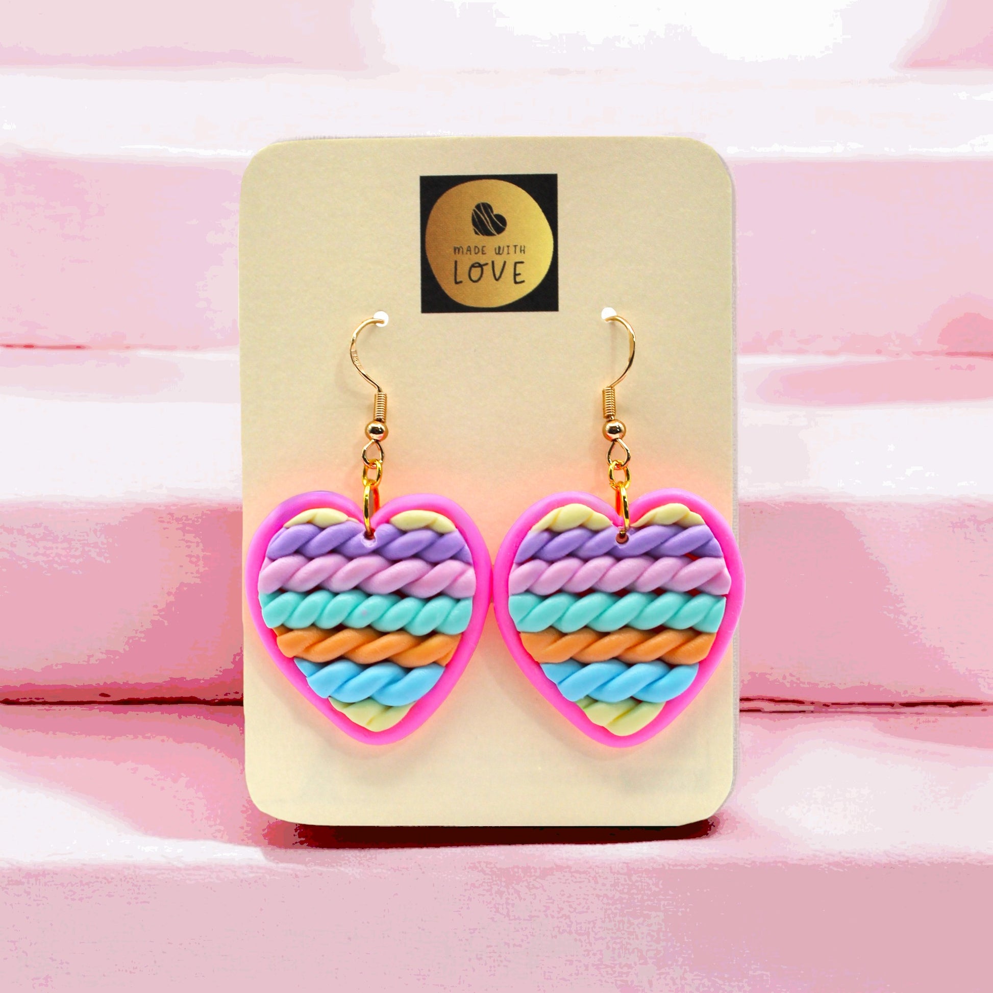 Made With Love Twisted Hearts Collection Cotton Candy Medium Hook Earrings