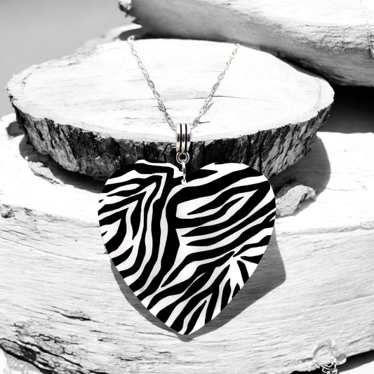 Made With Love Zebra Monochrome Collection Heart Necklace