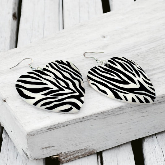 Made Wtih Love Zebra Monochrome Collection Large Heart Hook Earrings