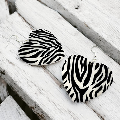 Made Wtih Love Zebra Monochrome Collection Large Heart Hook Earrings