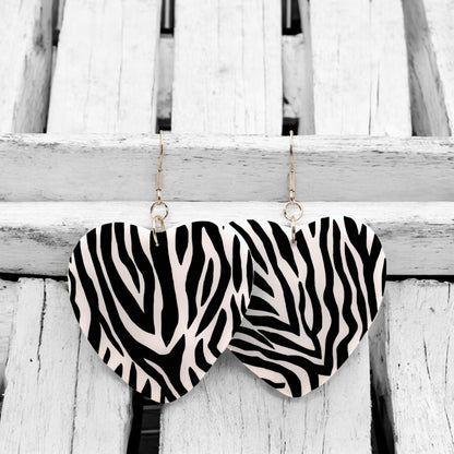 Made Wtih Love Zebra Monochrome Collection Large Heart Hook Earrings