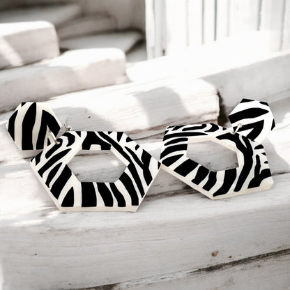 Made With Love Zebra Monochrome Collection Large Open Hexagon Post Earrings