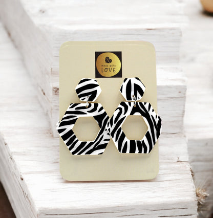 Made With Love Zebra Monochrome Collection Large Open Hexagon Post Earrings