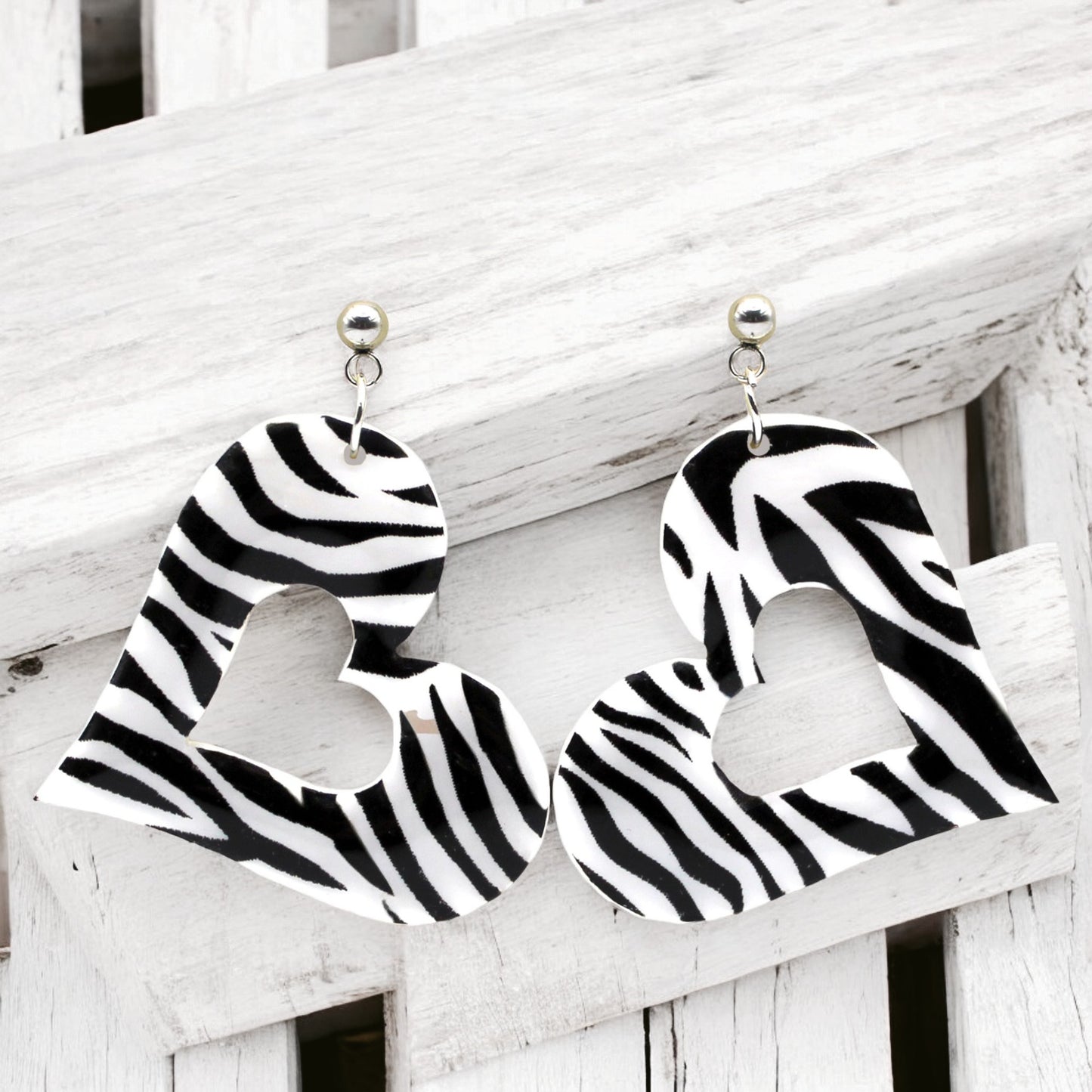 Made With Love Zebra Monochrome Collection Large Sleepy Hearts Ball Stud Earrings