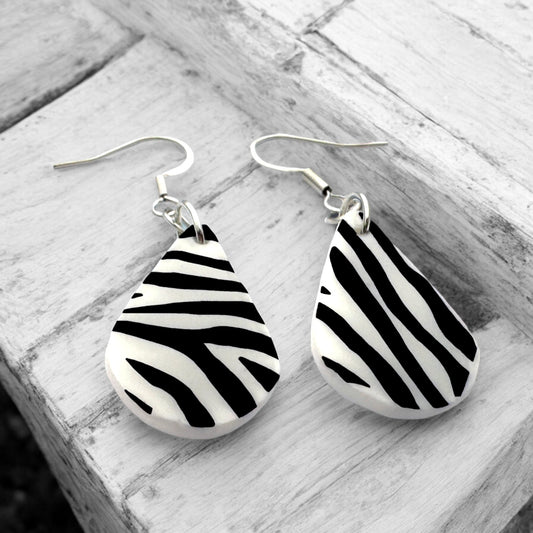 Made With Love Zebra Monochrome Collection Small Teardrop Hook Earrings