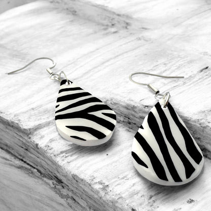 Made With Love Zebra Monochrome Collection Small Teardrop Hook Earrings