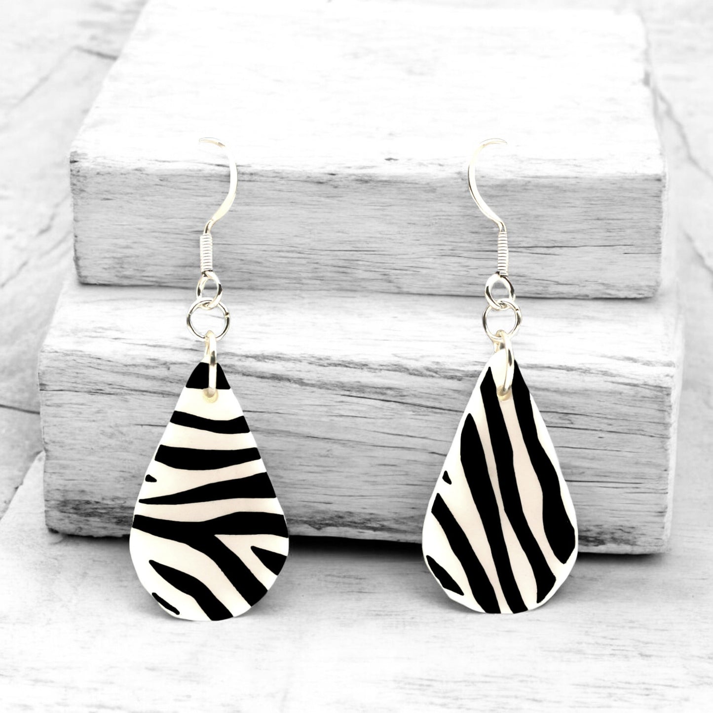 Made With Love Zebra Monochrome Collection Small Teardrop Hook Earrings