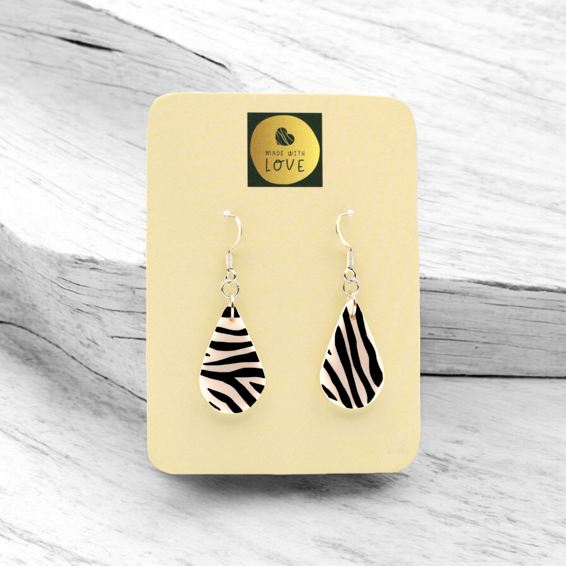 Made With Love Zebra Monochrome Collection Small Teardrop Hook Earrings