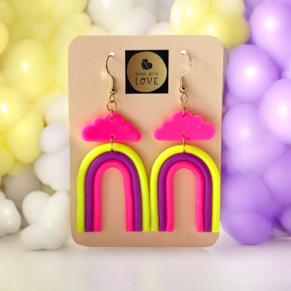 Made With Love Over The Neon Rainbow Large Yellow Purple Pink Earrings