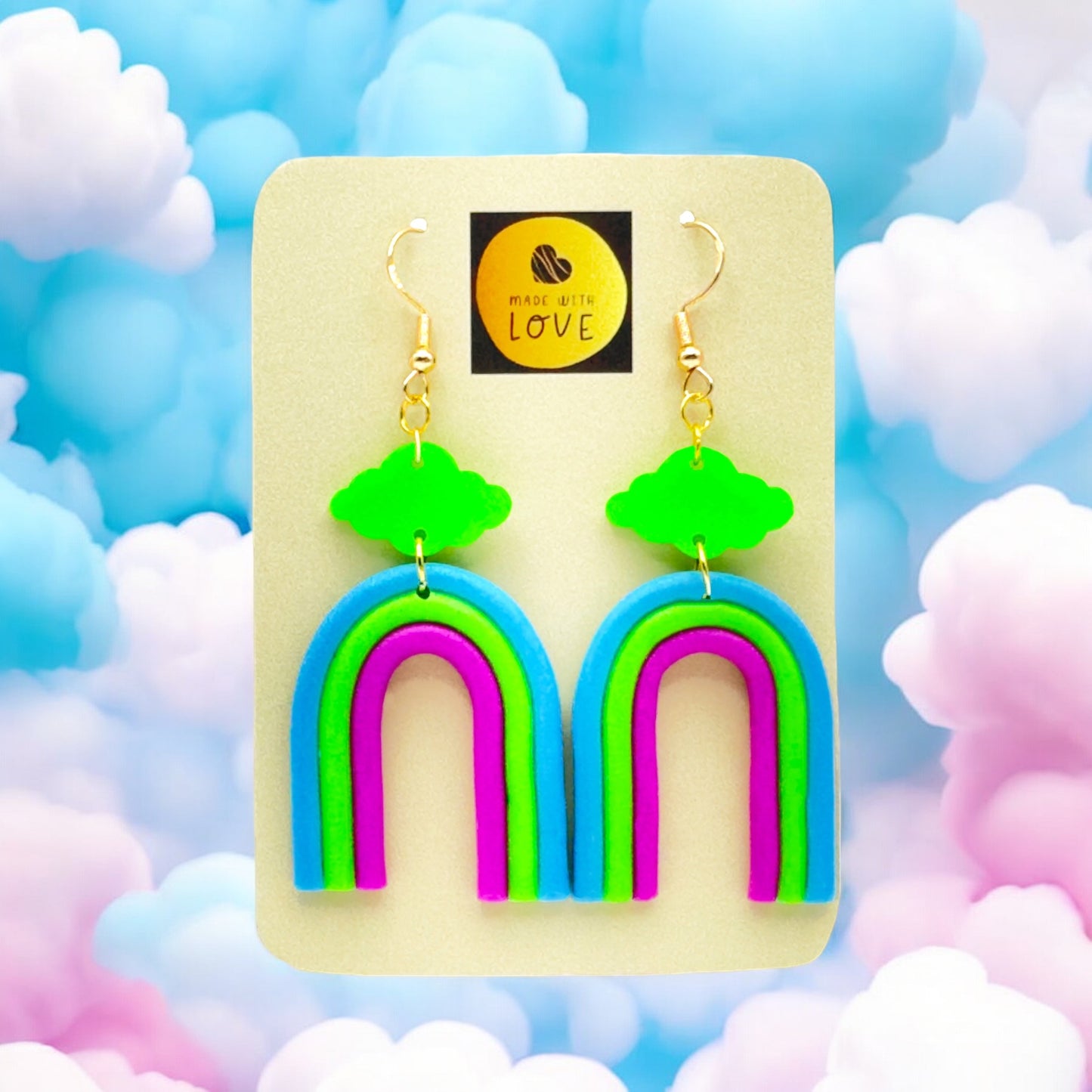 Made With Love Over The Neon Rainbow Collection Large Blue Green Purple Earrings