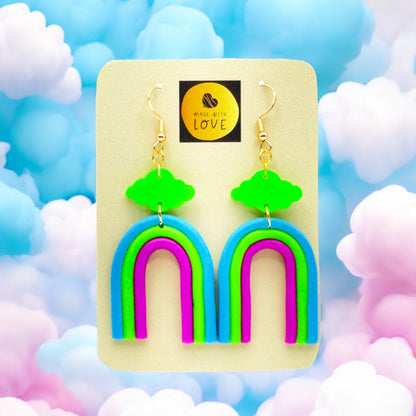 Made With Love Over The Neon Rainbow Collection Large Blue Green Purple Earrings