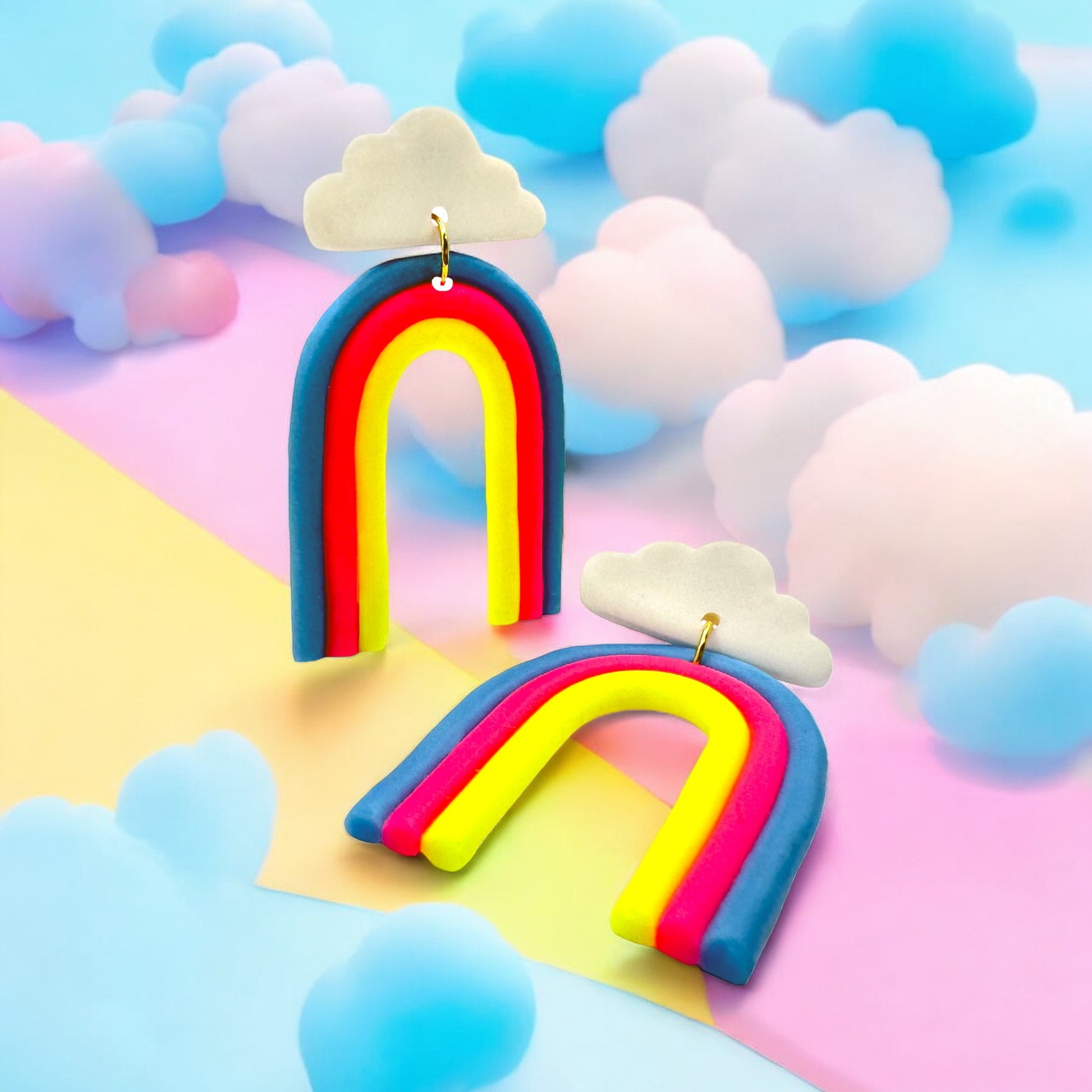 Made With Love Over The Neon Rainbow Collection Large Blue Pink Yellow Earrings