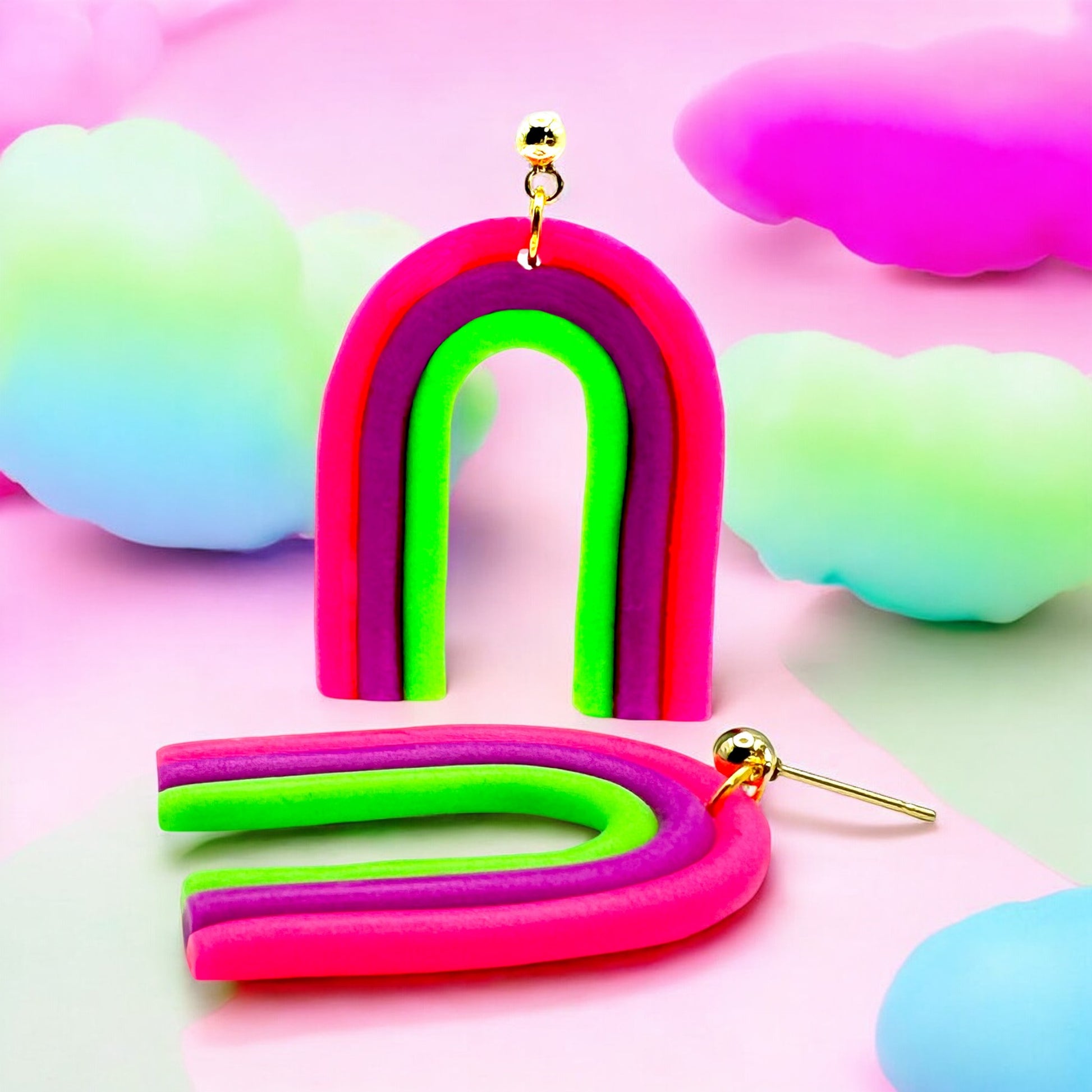 Made With Love Over The Neon Rainbow Collection Large Pink Purple Green Earrings