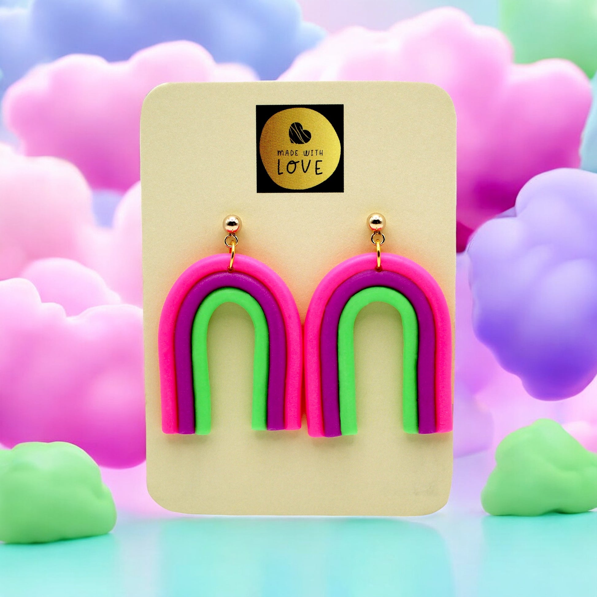 Made With Love Over The Neon Rainbow Collection Large Pink Purple Green Earrings