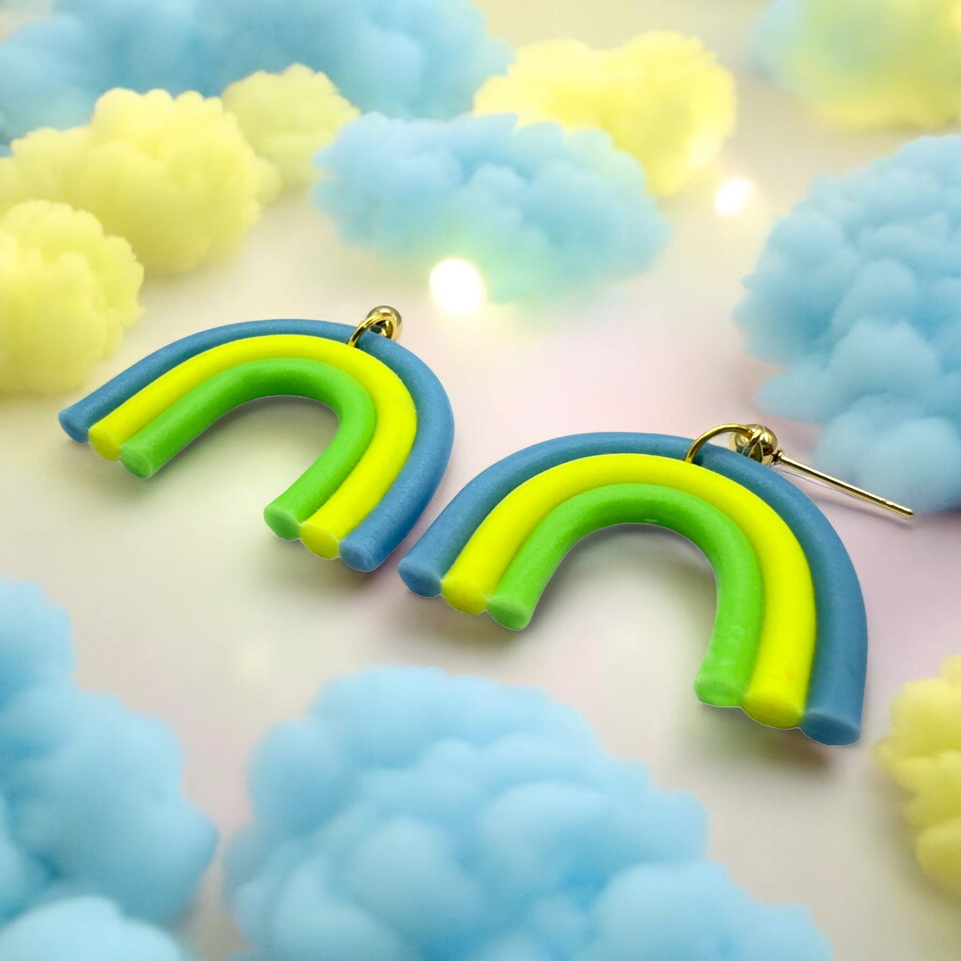 Made With Love Over The Neon Rainbow Collection Small Blue Yellow Green Earrings