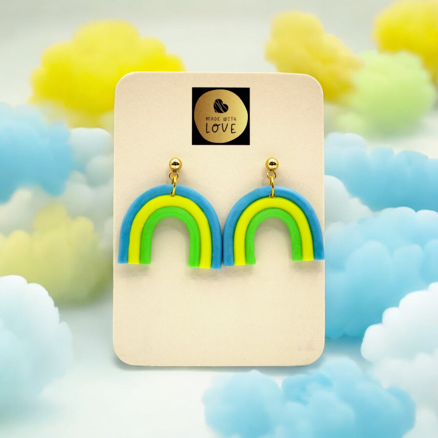 Made With Love Over The Neon Rainbow Collection Small Blue Yellow Green Earrings