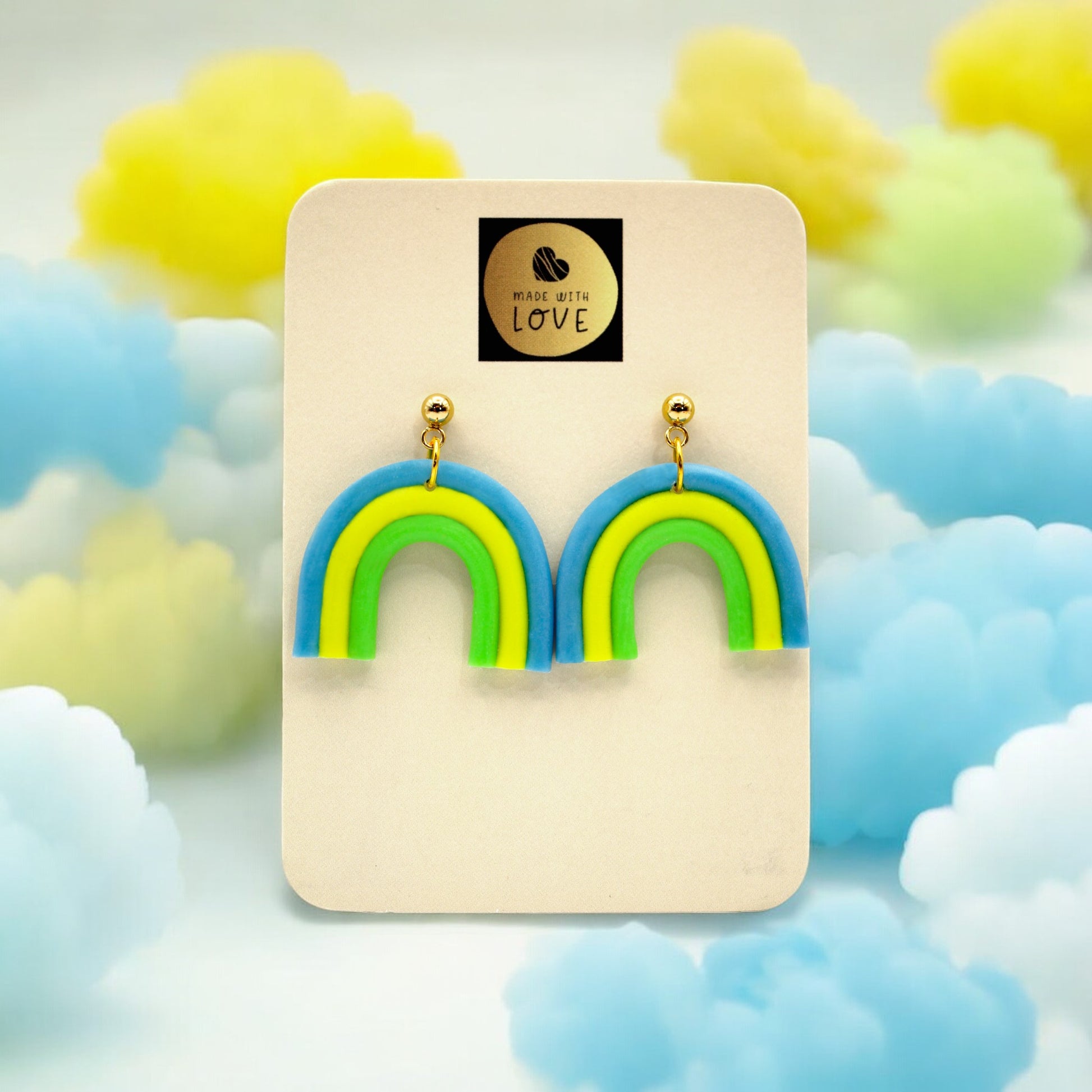 Made With Love Over The Neon Rainbow Collection Small Blue Yellow Green Earrings