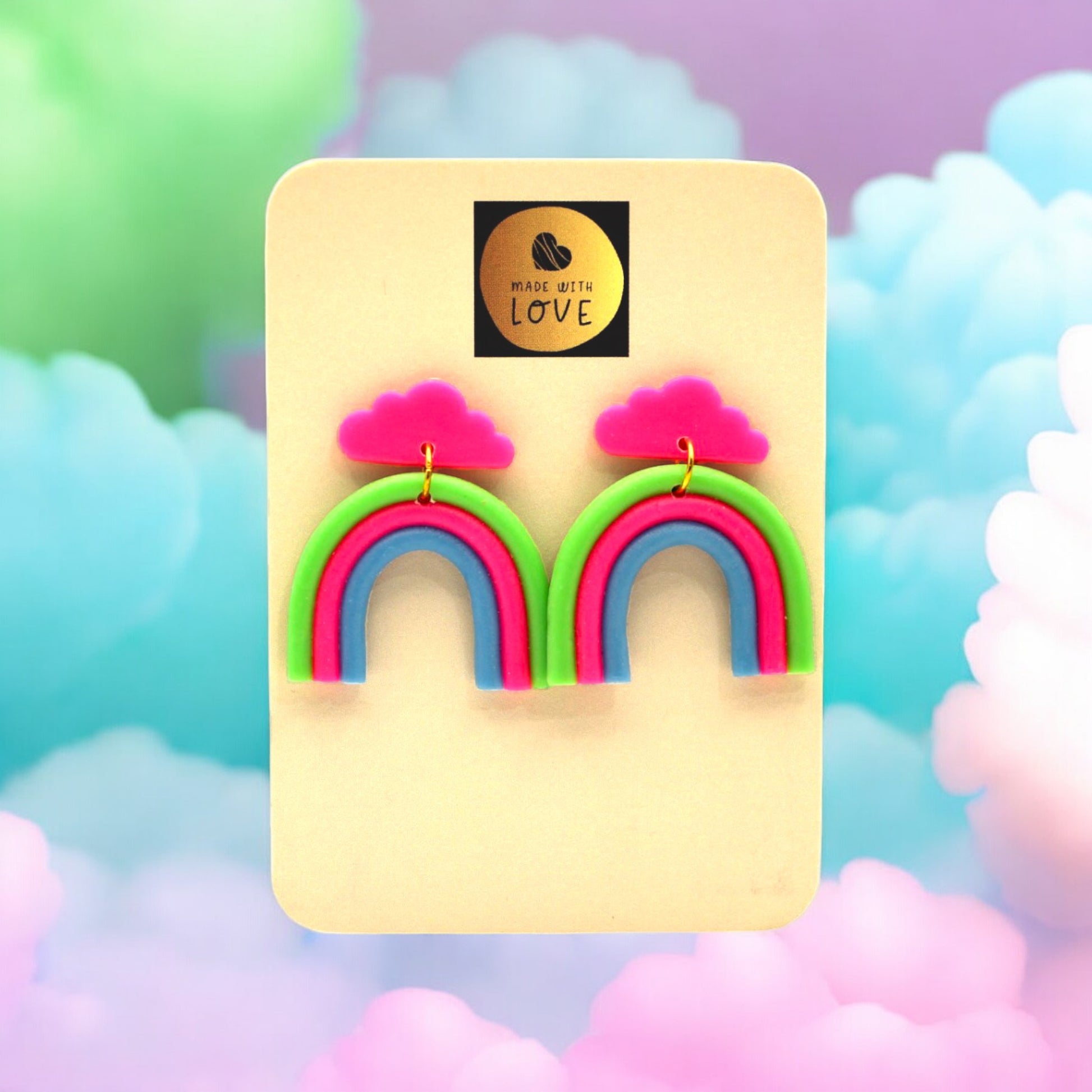 Made With Love Over The Neon Rainbow Collection Small Green Pink & Blue Earrings