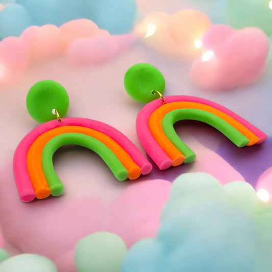 Made With Love Over The Neon Rainbow Collection Small Pink Orange Green Earrings